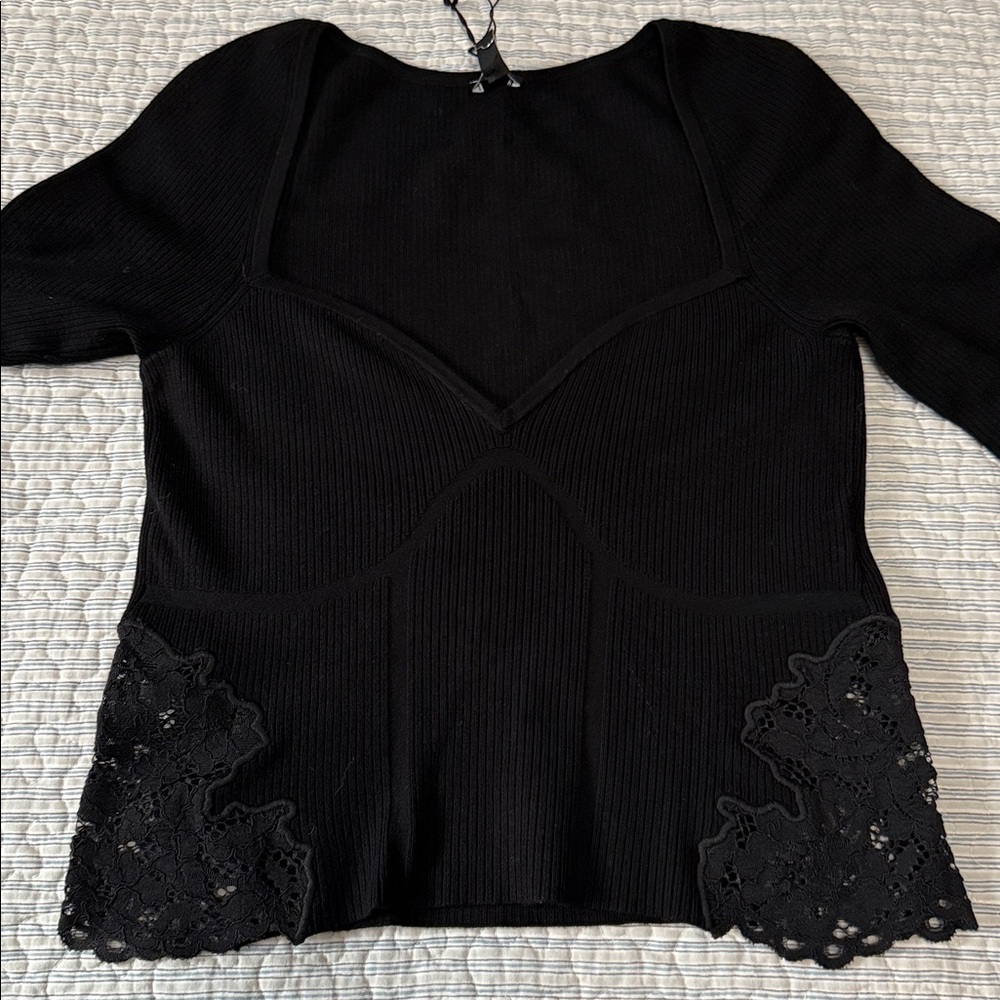 Express Cropped Corset Style Rib Knit Sweater - Picture 9 of 11